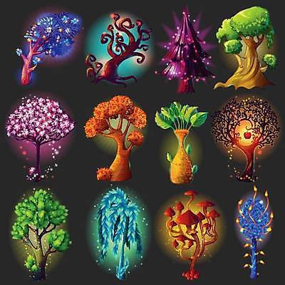 EPS 해외이미지 나무 일러스트 사람없음 그래픽 빛 다양 게임 오브젝트 소재 엘리먼트 환상 해외일러스트 식물 다수 컨셉 놀이 파일형식 벡터 이미지허브
