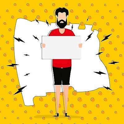 EPS 해외이미지 손 배너 남자 감정 종이 백그라운드 컨셉 일러스트 프레임 미술 검은색 팻말 잡기 발표 메시지 사인 팝아트 쇼 시위 집회 팝 항의 스타일 해외일러스트 컬러 모션 문화예술 사람 신체부위 그림 파일형식 벡터 이미지허브