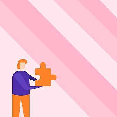 EPS 해외이미지 여자 분홍색 백그라운드 일러스트 비즈니스 아이디어 한명 들기 상반신 성인 퍼즐 성인여자한명만 카피스페이스 해외일러스트 1 컬러 컨셉 모션 사람 공백 여자한명만 성인여자만 파일형식 벡터 이미지허브