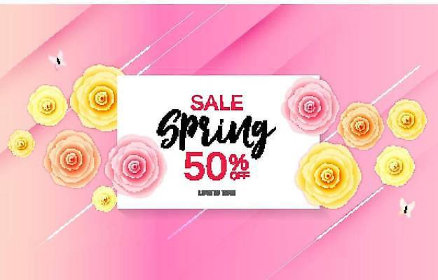 EPS 해외이미지 배너 꽃 분홍색 일러스트 이벤트 사람없음 세일 봄 직사각형 50% 봄맞이 봄쇼핑 해외일러스트 도형 식물 계절 컬러 쇼핑 퍼센트 파일형식 벡터 이미지허브