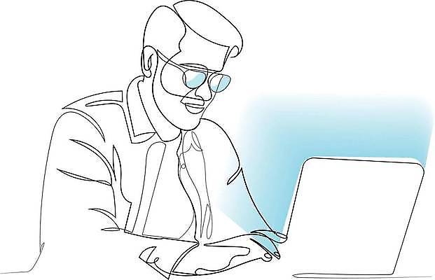 EPS 해외이미지 남자 중년 라인일러스트 일러스트 한명 상반신 노트북 빛 업무 비즈니스맨 라인아트 손그림 드로잉 중년남자한명만 안경낌 해외일러스트 1 안경 선 비즈니스 미술 사람 성인 전자제품 작업 직장인 남자한명만 중년남자만 파일형식 벡터 이미지허브