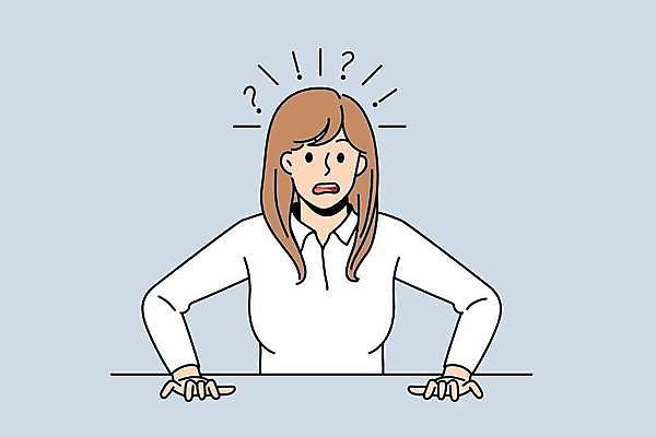 EPS 해외이미지 여자 하늘색 일러스트 한명 상반신 성인 놀람 물음표 느낌표 의문 건망증 성인여자한명만 해외일러스트 1 기호 감정 컨셉 표정 사람 파란색 질병 여자한명만 성인여자만 파일형식 벡터 이미지허브