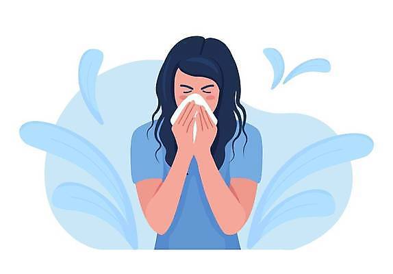 EPS 해외이미지 여자 잎 일러스트 한명 상반신 성인 파란색 환자 감기 손수건 입가림 침 기침 성인여자한명만 해외일러스트 식물 1 컬러 의학 사람 가림 질병 여자한명만 성인여자만 파일형식 벡터 이미지허브