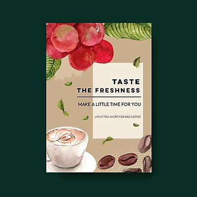 EPS 해외이미지 포스터 잎 일러스트 사람없음 갈색 원두 라떼 커피열매 해외일러스트 식물 열매 커피 컬러 파일형식 벡터 이미지허브