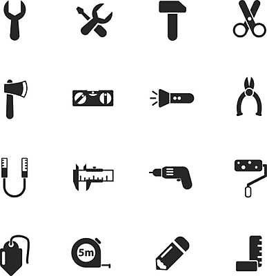 EPS 해외이미지 일러스트 줄자 자 사람없음 세트 픽토그램 연필 검은색 공구 스패너 손전등 망치 공구함 도끼 다리미 펜치 페인트롤러 십자드라이버 전기드릴 해외일러스트 컬러 문구용품 학용품 조명 필기구 가전제품 도구 드라이버_공구 파일형식 벡터 이미지허브