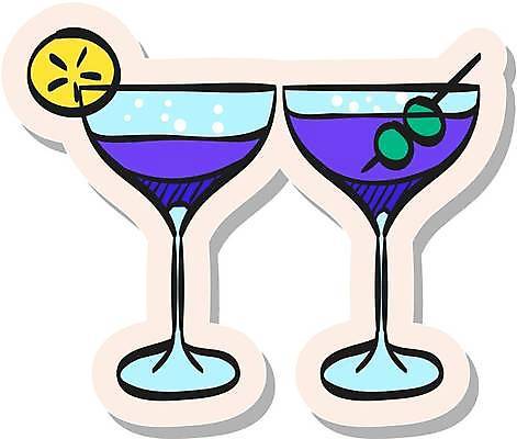 EPS 해외이미지 스티커 와인잔 일러스트 사람없음 와인 보라색 칵테일 심볼 칵테일잔 레몬장식 해외일러스트 컬러 술잔 주류 장식 레몬 파일형식 벡터 이미지허브
