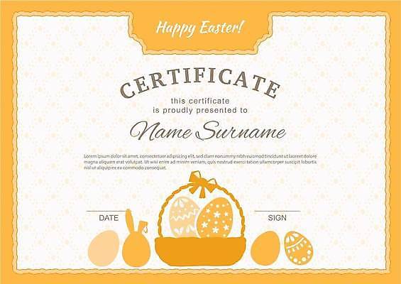 EPS 해외이미지 일러스트 타이포그라피 사람없음 노란색 상패 부활절계란 달걀바구니 임명장 상장프레임 해외일러스트 문자 컬러 부활절 프레임 바구니 계란 상_우승 파일형식 벡터 이미지허브
