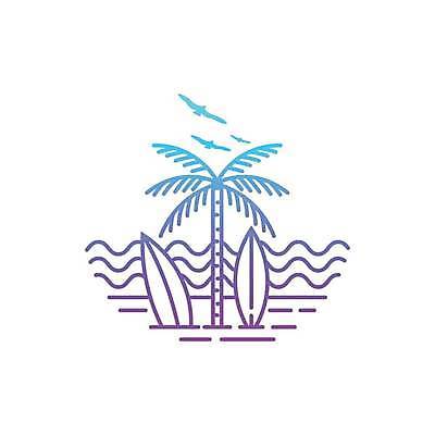 EPS 해외이미지 물결 바다 라인일러스트 일러스트 조류 사람없음 여름 파란색 야자수 서핑보드 심볼 라인아트 해외일러스트 나무 동물 계절 선 컬러 보드_스포츠 파일형식 벡터 이미지허브