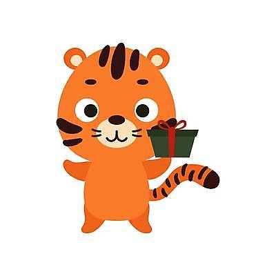EPS 해외이미지 일러스트 들기 사람없음 선물상자 귀여움 주황색 호랑이 만화 호랑이캐릭터 해외일러스트 컬러 동물캐릭터 컨셉 포유류 모션 선물 상자 파일형식 벡터 이미지허브
