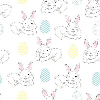 EPS 해외이미지 백그라운드 패턴 일러스트 사람없음 귀여움 계란 토끼캐릭터 해외일러스트 동물캐릭터 컨셉 무늬 알 토끼 파일형식 벡터 이미지허브