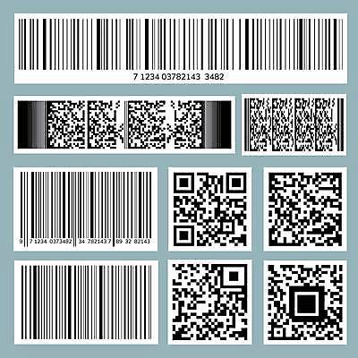 EPS 해외이미지 일러스트 사람없음 세트 디지털 검은색 정보 바코드 시스템 QR코드 엘리먼트 해외일러스트 컬러 파일형식 벡터 이미지허브