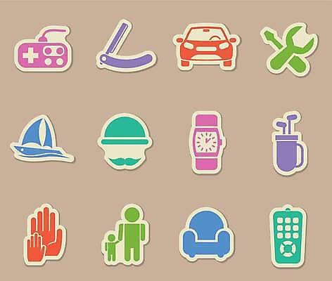 EPS 해외이미지 시계 스티커 일러스트 자동차 사람모양 사람없음 세트 소파 컬러풀 라벨 공구 리모컨 게임기 골프가방 손모양 해외일러스트 모양 육상교통 컬러 의자 가방 골프용품 프레임 도구 파일형식 벡터 손_신체부위 이미지허브