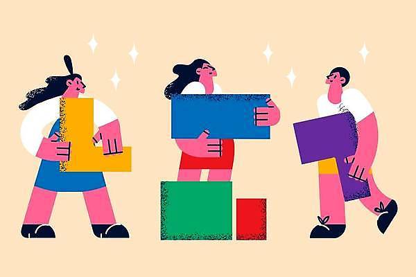 EPS 해외이미지 전신 여자 남자 일러스트 협력 함께함 서기 들기 성인 세명 블록 비즈니스맨 비즈니스우먼 운반 동료 성인만 블록맞추기 해외일러스트 컨셉 비즈니스 관계 모션 사람 직장인 맞추기 파일형식 벡터 이미지허브