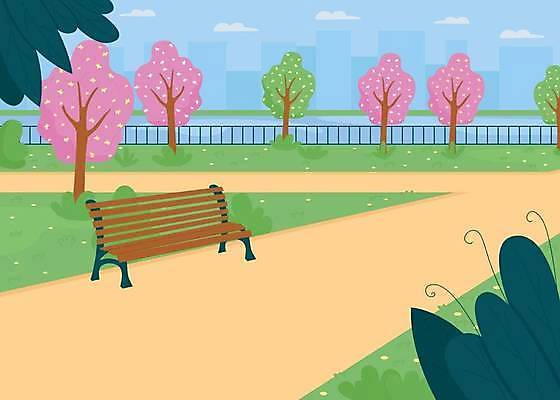 EPS 해외이미지 나무 공원 꽃 벤치 일러스트 사람없음 해외일러스트 식물 공공시설 의자 파일형식 벡터 이미지허브