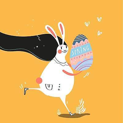 EPS 해외이미지 행복 일러스트 부활절 들기 사람없음 노란색 계란 축제 봄 하트 축하 토끼 해외일러스트 모양 계절 기념일 감정 컬러 컨셉 포유류 모션 반려동물 알 파일형식 벡터 이미지허브