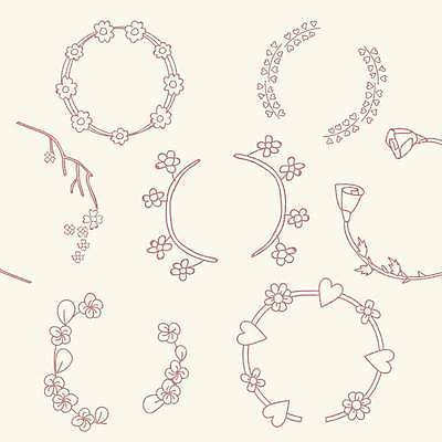 EPS 해외이미지 디자인 꽃 일러스트 프레임 사람없음 세트 하트 원형 낙서 해외일러스트 모양 도형 식물 파일형식 벡터 이미지허브