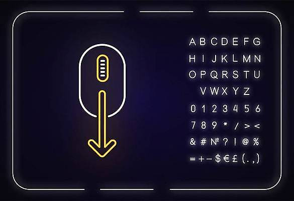 EPS 해외이미지 알파벳 화살표 선 백그라운드 일러스트 타이포그라피 사람없음 마우스 화려 심볼 네온 형광등 해외일러스트 문자 영어 컨셉 전등 컴퓨터용품 파일형식 벡터 이미지허브