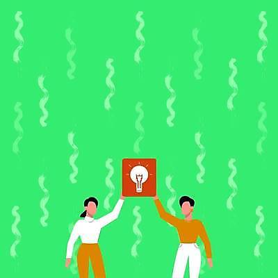 EPS 해외이미지 여자 남자 백그라운드 곡선 일러스트 비즈니스 전구 아이디어 들기 상반신 성인 두명 초록색 성인만 카피스페이스 해외일러스트 선 컬러 컨셉 모션 사람 공백 파일형식 벡터 이미지허브