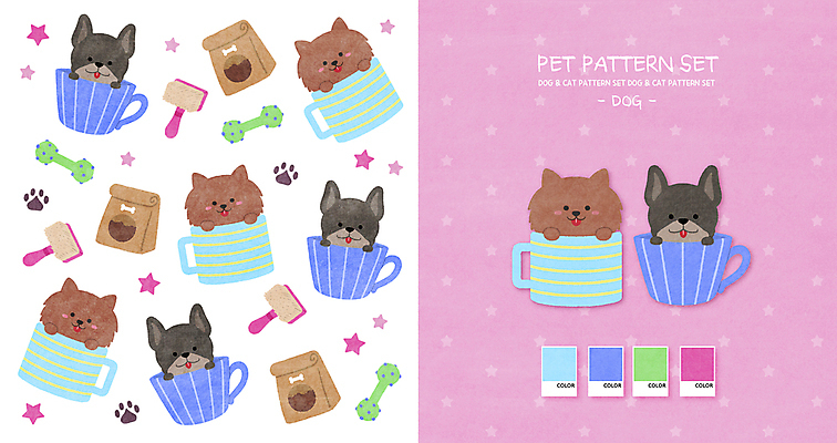 PSD 별 반려견 분홍색 패턴 여러마리 일러스트 사람없음 반려동물 장난감 귀여움 머그컵 패턴백그라운드 불독 개발자국 개사료 뼈다귀모양 애견빗 포메라니안 아기자기 국내일러스트 자연요소 모양 동물 컬러 다수 백그라운드 컨셉 무늬 컵 개 먹이 발자국 애견용품 파일형식