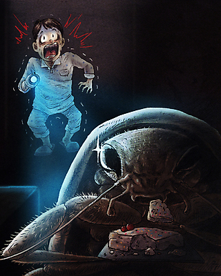 전신 PSD 남자 일러스트 한명 서기 들기 성인 케이크 놀람 손전등 해충 위험 무서움 먹기 공포 발견 바퀴벌레 떨림 몬스터 침범 침입자 성인남자한명만 국내일러스트 1 감정 곤충 컨셉 모션 디저트 조명 표정 사람 벌레 남자한명만 성인남자만 파일형식