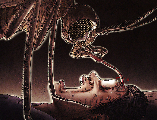 PSD 남자 일러스트 입벌림 한명 상반신 성인 여름 눕기 갈색 마주보기 놀람 해충 공격 무서움 공포 모기 몬스터 성인남자한명만 물림 국내일러스트 1 계절 감정 컬러 모션 표정 사람 벌레 남자한명만 성인남자만 파일형식