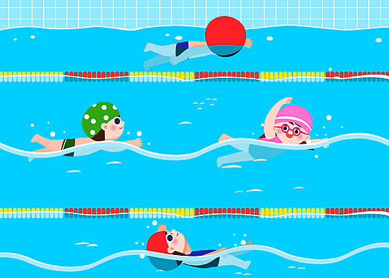 전신 여자 어린이교육 남자 수영복 어린이 하늘색 일러스트 수영장 소녀 소년 여러명 수영 물안경 수영모 수영강습 어린이만 국내일러스트 AI파일 옷 교육 다수 사람 파란색 수상스포츠 수영용품 파일형식 벡터