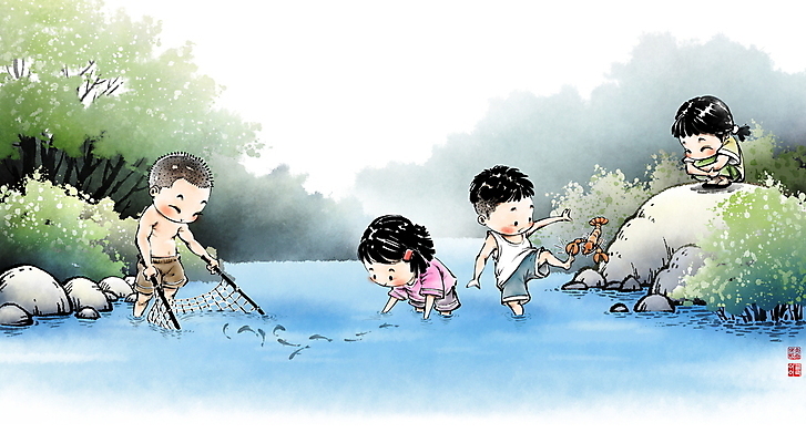 전신 PSD 나무 여자 남자 어린이 여러마리 일러스트 캘리그라피 물놀이 어류 서기 들기 풍경 소녀 소년 여러명 상반신 여름 시골 뜰채 그물 개울 추억 숲 가재 동양화 구경 웅크림 다리들기 물고기잡기 어린이만 국내일러스트 식물 계절 다수 컨셉 모션 놀이 갑각류 미술 사람 강 수중동물 잡기 낚시용품 파일형식