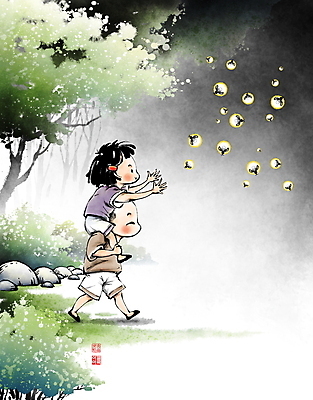 전신 PSD 나무 여자 남자 어린이 여러마리 일러스트 캘리그라피 풍경 소녀 소년 두명 여름 걷기 어둠 시골 목말 추억 숲 동양화 곤충채집 손뻗기 반딧불이 어린이만 국내일러스트 식물 계절 다수 곤충 컨셉 모션 미술 사람 수집 파일형식