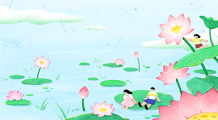 전신 PSD 구름 여자 남자 물결 어린이 하늘색 일러스트 상상 동화 연꽃 서기 앉기 소녀 소년 세명 여름 여름풍경 연못 연잎 꽃봉오리 어린이만 국내일러스트 자연요소 계절 꽃 잎 모션 사람 풍경 파란색 파일형식 여름_계절