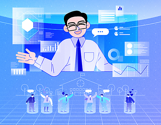 전신 학생 여자 남자 안경 말풍선 일러스트 학교 청소년 수업 그래프 여러명 상반신 성인 파란색 스크린 교사 자료 하트 손인사 온라인강의 홀로그램 가상현실 메타버스 국내일러스트 AI파일 모양 직업 잡화 교육 컬러 다수 사람 인사 강의 파일형식 벡터 언택트