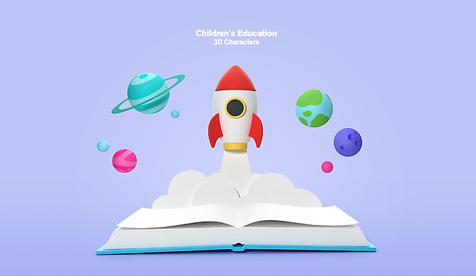 PSD 편집 편집이미지 교육 지구 사람없음 책 연필 3D 보라색 행성 로켓 우주선 디지털합성 오브젝트 우주과학 교육용품 편집소스 편집3D 컬러 과학 학용품 필기구 우주 파일형식