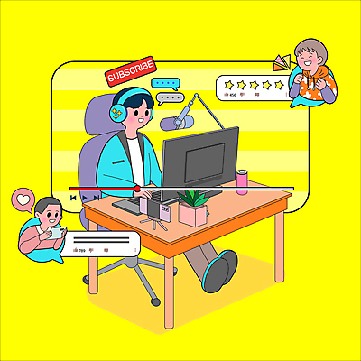 전신 남자 말풍선 일러스트 웃음 들기 상반신 성인 세명 스마트폰 컴퓨터 노란색 헤드셋 게임 하트 팬 마이크 재생 댓글 소통 게이머 별점 성인남자만 유튜버 국내일러스트 AI파일 모양 컬러 음향기기 컨셉 모션 놀이 표정 사람 전자제품 핸드폰 스마트기기 헤드폰 점수 평가 남자만 성인만 파일형식 벡터 크리에이터