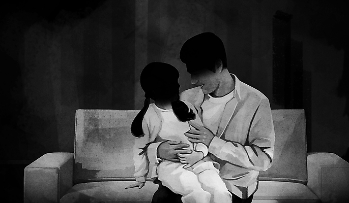 PSD 여자 남자 딸 어린이 일러스트 앉기 소녀 상반신 성인 두명 소파 검은색 만지기 아빠 아동학대 사회이슈 성범죄 성추행 아동범죄 부녀 국내일러스트 컬러 컨셉 의자 가족 모션 사람 범죄 학대 파일형식
