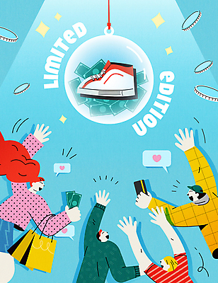 여자 남자 하늘색 신발 말풍선 지폐 일러스트 매달리기 웃음 들기 여러명 상반신 성인 쇼핑 쇼핑백 손들기 동전 만세 하트 신용카드 구매 상품 고객 열광 좋음 성인만 리셀 한정판매 국내일러스트 AI파일 모양 다수 컨셉 돈 가방 모션 표정 사람 금융 파란색 판매 거래 파일형식 벡터