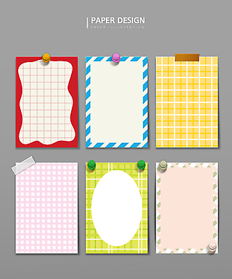 디자인 종이 일러스트 프레임 사람없음 컬러풀 사각형 다양 메모지 원형 압정 체크무늬 테이프 국내일러스트 AI파일 도형 컬러 다수 무늬 문구용품 사무용품 파일형식 벡터