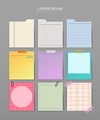 디자인 별 종이 일러스트 프레임 사람없음 컬러풀 사각형 줄무늬 다양 메모지 원형 체크무늬 클립 테이프 원고지 국내일러스트 AI파일 자연요소 도형 컬러 다수 무늬 문구용품 사무용품 파일형식 벡터