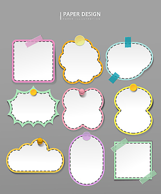 디자인 종이 말풍선 스티커 일러스트 프레임 사람없음 컬러풀 사각형 다양 메모지 압정 테이프 구름모양 국내일러스트 AI파일 모양 도형 컬러 다수 문구용품 사무용품 파일형식 벡터 구름_자연