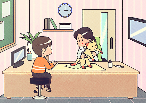 전신 PSD 한마리 여자 남자 화분 시계 분홍색 의자 일러스트 청진기 안기 주사기 앉기 상반신 성인 두명 반려동물 문 모니터 고양이 진료 동물병원 수의사 진료대 성인만 반려묘 국내일러스트 동물 1 컬러 가구 포유류 의학 의료기기 모션 병원 사람 컴퓨터 의사 파일형식