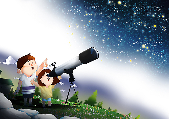 전신 PSD 나무 여자 남자 별 어린이 일러스트 여름방학 서기 소녀 소년 초원 두명 파란색 우주 만세 바위 가리킴 관찰 즐거움 천체망원경 천체관측 어린이만 국내일러스트 자연요소 식물 감정 컬러 모션 방학 사람 손짓 망원경 돌_바위 관측 파일형식 여름_계절