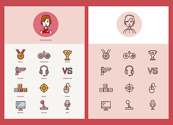 아이콘 남자 상반신 성인 두명 모니터 헤드셋 경쟁 총 키보드 마우스 트로피 메달 라인아트 라인아이콘 마이크 조준 조이스틱 게임콘트롤러 컨트롤 프로게이머 성인남자만 2D아이콘 AI파일 직업 무기 선 음향기기 컨셉 사람 컴퓨터 컴퓨터용품 헤드폰 게임기 상_우승 게이머 상_상패 남자만 성인만 파일형식 벡터