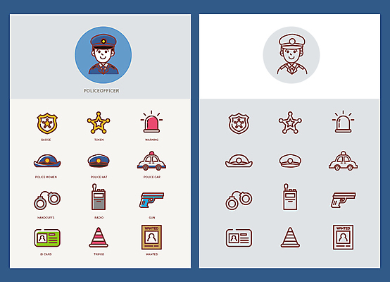 아이콘 남자 상반신 성인 두명 총 수갑 라인아트 라인아이콘 경찰복 무전기 경찰모자 경찰차 경보등 경찰뱃지 사이렌 신분증 칼라콘 현상수배 성인남자만 2D아이콘 AI파일 모자_잡화 무기 선 유니폼 자동차 무선통신 사람 경찰 안전장비 배지 수배 증명서 남자만 성인만 파일형식 벡터
