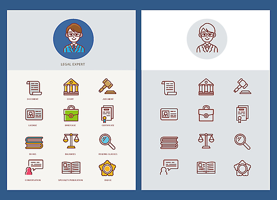 아이콘 남자 안경 말풍선 서류가방 돋보기 사람모양 정장 상반신 성인 두명 책 법률가 라인아트 라인아이콘 문서 배지 의사봉 법원 양팔저울 법전 법정 자격증 증명서 성인남자만 안경낌 2D아이콘 AI파일 모양 직업 잡화 옷 선 가방 저울 사람 남자만 성인만 파일형식 벡터