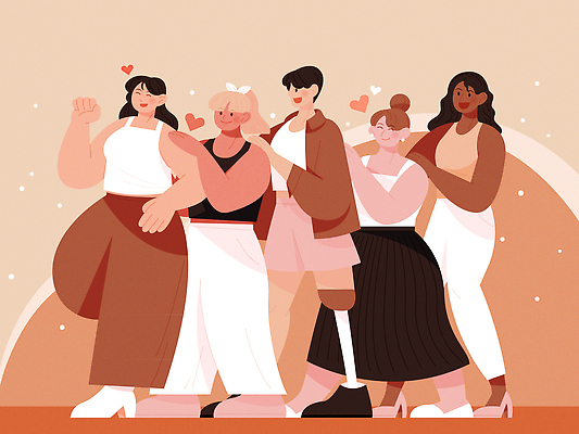 전신 여자 행복 일러스트 응원 함께함 서기 웃음 여러명 성인 갈색 주먹 다양 하트 자신감 장애인 즐거움 긍정 격려 긍정적 의족 행진 성인여자만 어깨에손 자기몸긍정주의 바디포지티브 자존감 자기애 국내일러스트 AI파일 모양 감정 컬러 다수 컨셉 모션 표정 사랑 사람 유행 신조어 장애 여자만 성인만 파일형식 벡터