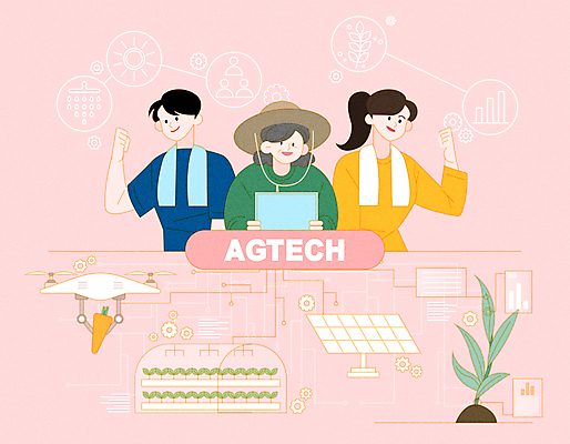 여자 노년 남자 분홍색 잎 농업 일러스트 들기 상반신 청년 성인 세명 태블릿 농사 파이팅 주먹 당근 농부 스마트 집열판 비닐하우스 드론 온실 스마트팜 어그테크 국내일러스트 AI파일 식물 직업 산업 컬러 컨셉 모션 뿌리채소 사람 전자제품 스마트기기 농장 태양에너지 파일형식 벡터