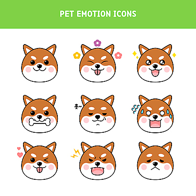 꽃 행복 얼굴 스티커 여러마리 일러스트 표정 윙크 사람없음 연두색 반려동물 세트 귀여움 놀람 분노 하트 강아지 물기 즐거움 호기심 메롱 이모티콘 당황 비웃음 개뼈다귀 시무룩 시바견 땀흘리기 국내일러스트 AI파일 모양 식물 동물 감정 다수 컨셉 모션 신체부위 초록색 개 애견간식 파일형식 벡터