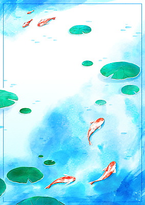 PSD 여러마리 일러스트 붓터치 수채화 사람없음 여름 파란색 연못 연잎 금붕어 번짐 감성 잉어 여름배경 국내일러스트 계절 컬러 다수 백그라운드 컨셉 잎 어류 파일형식 효과