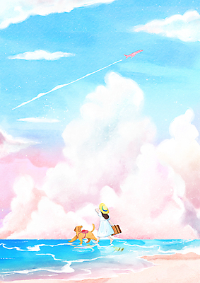 전신 PSD 구름 모자 한마리 여자 파도 바다 분홍색 하늘색 일러스트 수채화 비행기 한명 서기 들기 해변 여름 여름휴가 바캉스 모래사장 걷기 여행가방 강아지 감성 성인여자한명만 여름배경 국내일러스트 펫캉스 자연요소 1 잡화 계절 컬러 백그라운드 컨셉 가방 항공교통 모션 휴가 대중교통 사람 파란색 반려동물 개 여자한명만 성인여자만 파일형식 여름_계절