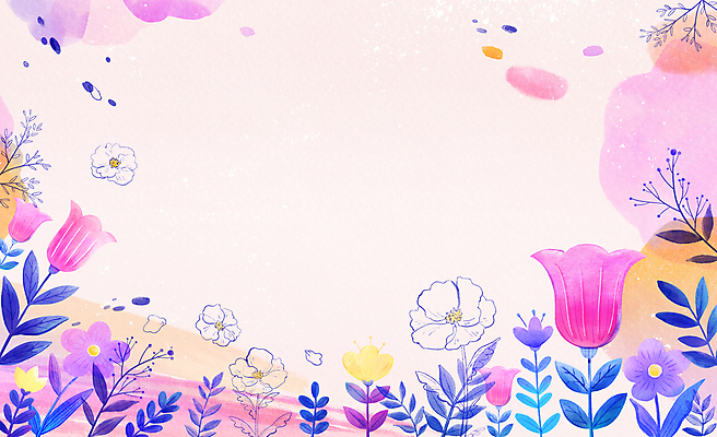 PSD 식물 꽃 분홍색 잎 꽃백그라운드 일러스트 수채화 프레임 사람없음 번짐 감성 카피스페이스 국내일러스트 컬러 백그라운드 컨셉 공백 파일형식 효과