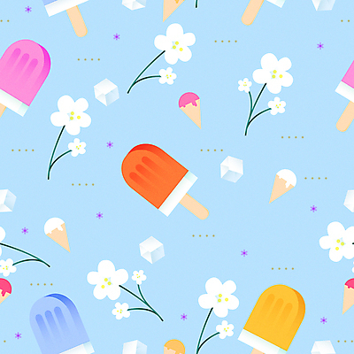 꽃 하늘색 패턴 일러스트 디저트 사람없음 여름 얼음 패턴백그라운드 콘아이스크림 막대아이스크림 국내일러스트 AI파일 자연요소 식물 계절 음식 백그라운드 무늬 아이스크림 파란색 파일형식 벡터