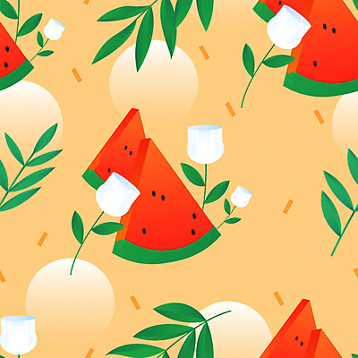 잎 패턴 일러스트 수박 사람없음 여름 얼음 튤립 패턴백그라운드 살구색 수박조각 국내일러스트 AI파일 자연요소 식물 계절 꽃 컬러 조각 백그라운드 무늬 과일 파일형식 벡터